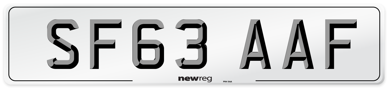 SF63 AAF Number Plate from New Reg